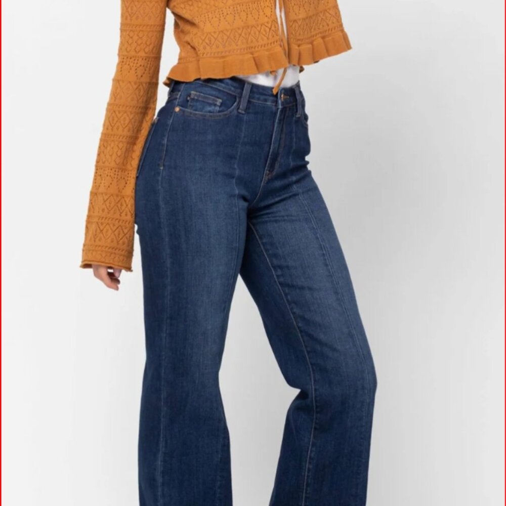 Judy Blue Wide Legged High Waist Dress Trousers with Front Seam